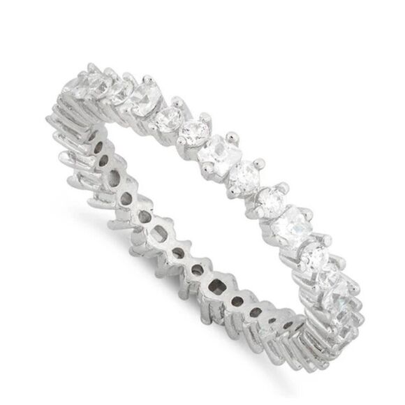 Sterling Silver Round & Princess Cut Eternity CZ Ring New